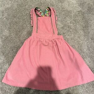 Mini Boden 5/6 Pink Girls' Pinafore Dress with Floral Strap Detail